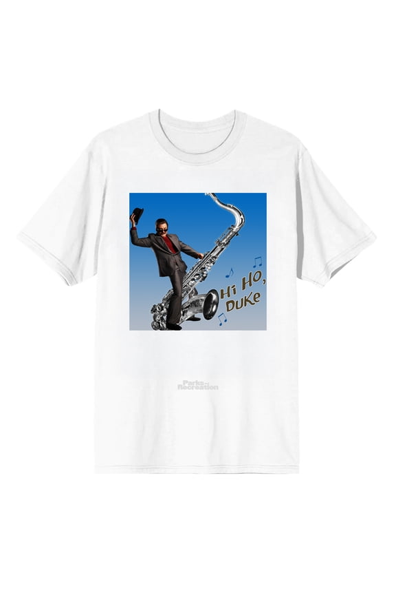 Parks and Recreation Hi Ho Duke Adult White Crew Neck Short Sleeve Tee-Medium