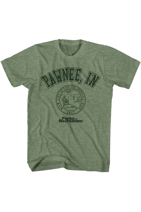 Parks and Recreation Pawnee In Military Green Heather Adult T-Shirt
