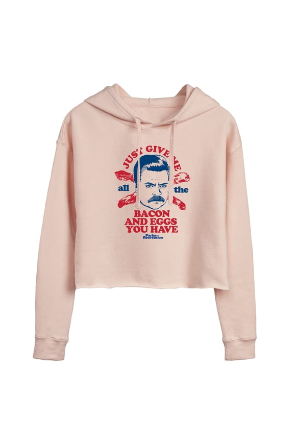Parks and Recreation - Ron Bacon Eggs - Juniors Cropped Pullover Hoodie