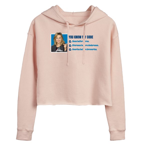 Parks and Recreation - You Know My Code  - Juniors Cropped Pullover Hoodie