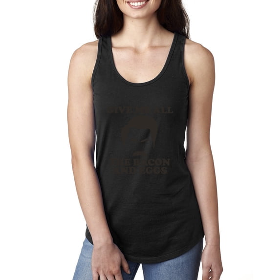 Parks and Recreations Give Me All The Bacon and Eggs Pop Ladies Racerback Tank Top, Black, Large