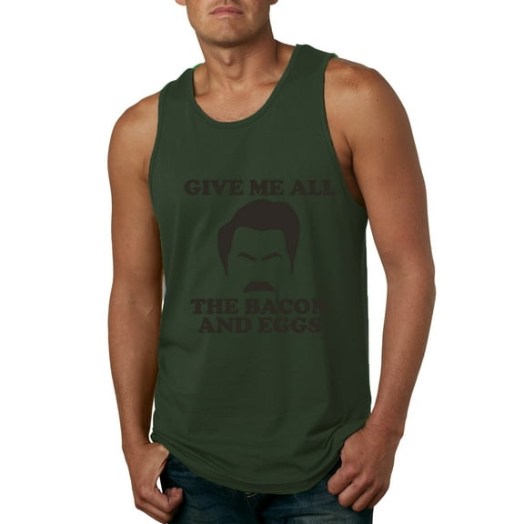 Parks and Recreations Give Me All The Bacon and Eggs Pop Male Graphic Tank Top, Forest Green, Medium