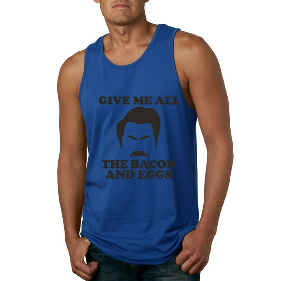 Parks and Recreations Give Me All The Bacon and Eggs Pop Male Graphic Tank Top, Royal, 2XL