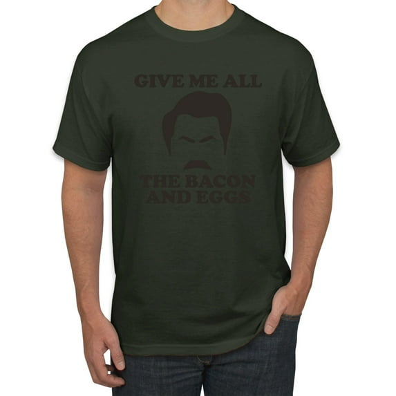 Parks and Recreations Give Me All The Bacon and Eggs Pop Men's Graphic T-Shirt, Forest Green, Small