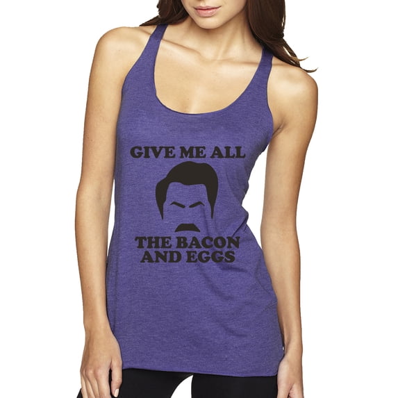 Parks and Recreations Give Me All The Bacon and Eggs Pop Tri-Blend Racerback Tank Top, Purple Rush, Medium