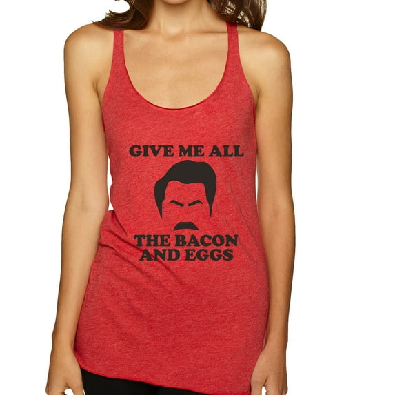 Parks and Recreations Give Me All The Bacon and Eggs Pop Tri-Blend Racerback Tank Top, Vintage Red, Medium