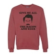 thumbnail image 1 of Parks and Recreations Give Me All The Bacon and Eggs Pop Unisex Crewneck Graphic Sweatshirt, Vintage Heather Red, Medium, 1 of 3
