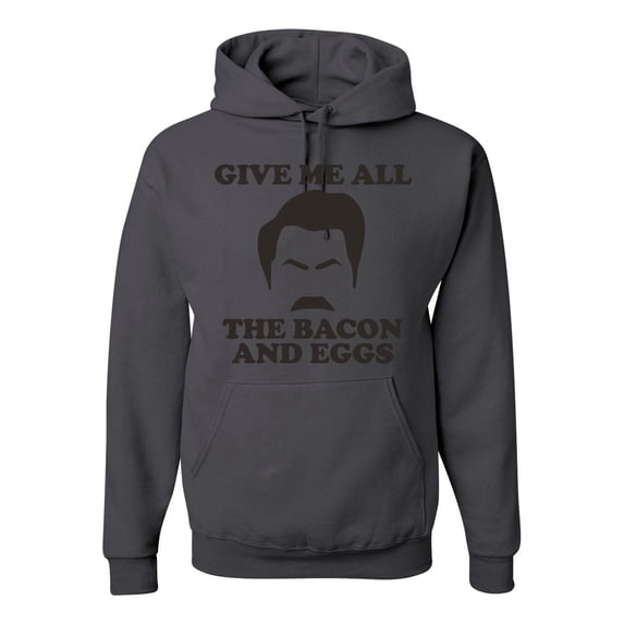 Parks and Recreations Give Me All The Bacon and Eggs Pop Unisex Graphic Hoodie Sweatshirt, Charcoal, Small