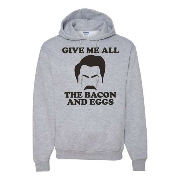 Parks and Recreations Give Me All The Bacon and Eggs Pop Unisex Graphic Hoodie Sweatshirt, Heather Grey, X-Large