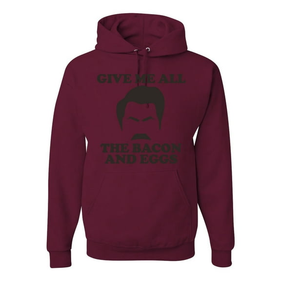 Parks and Recreations Give Me All The Bacon and Eggs Pop Unisex Graphic Hoodie Sweatshirt, Maroon, Large