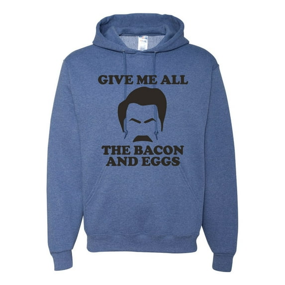 Parks and Recreations Give Me All The Bacon and Eggs Pop Unisex Graphic Hoodie Sweatshirt, Vintage Heather Blue, 3XL