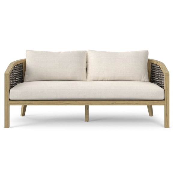 Simpli Home Parkside 70 inch Wide Contemporary Outdoor Sofa in Natural Polyester Fabric, Fully Assembled