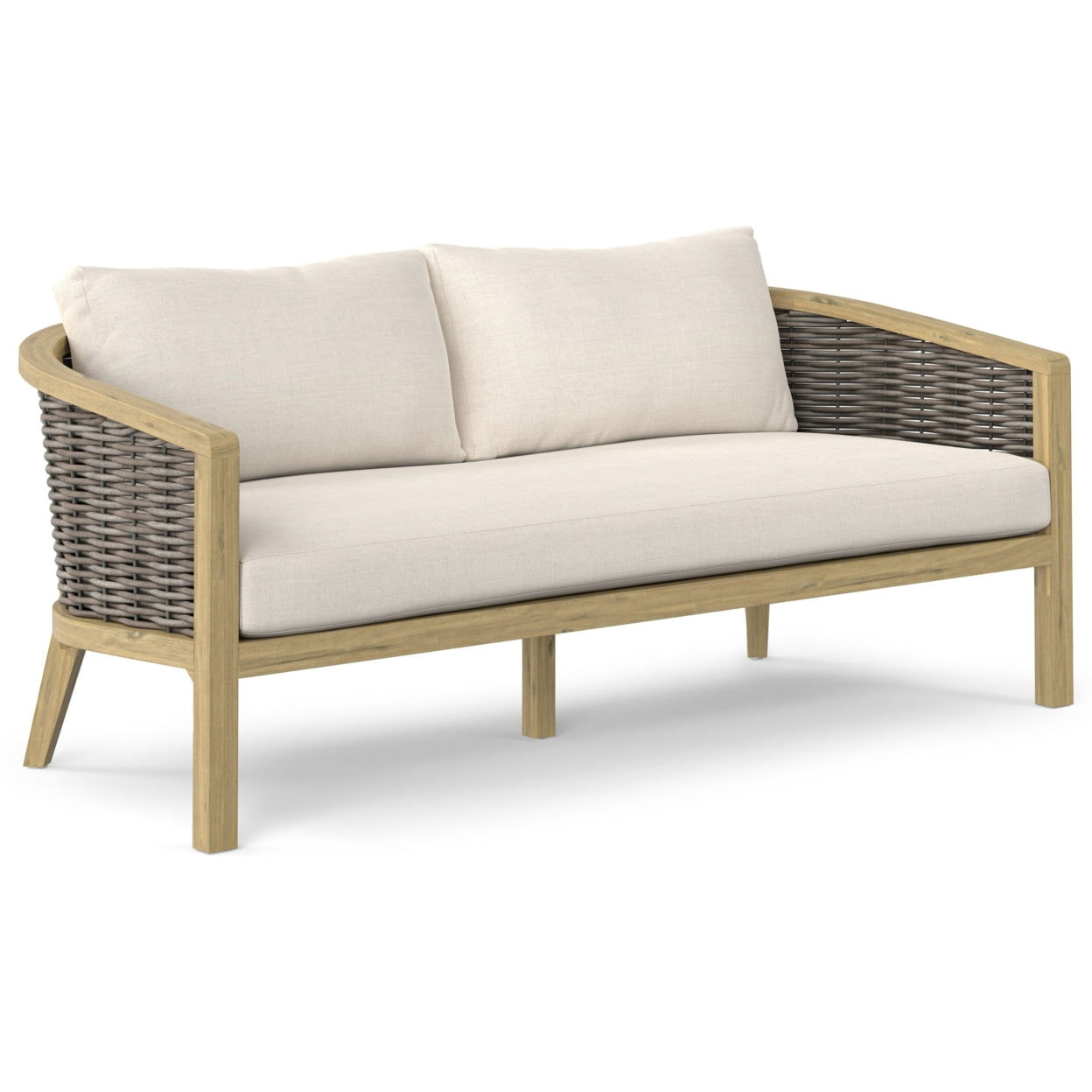 Parkside 70" Natural Acacia Wood Outdoor Sofa with Beige Cushions