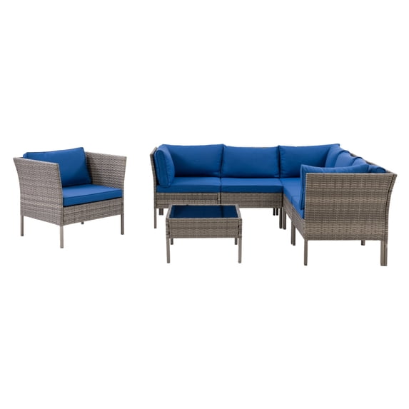 CorLiving Parksville L-Shaped Patio 7pc Sectional Set with Chair
