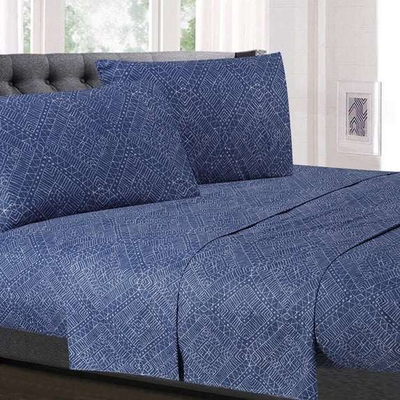 Parkview Blue Diamond Pattern 4-Piece 1500 Supreme Collection Sheet Set