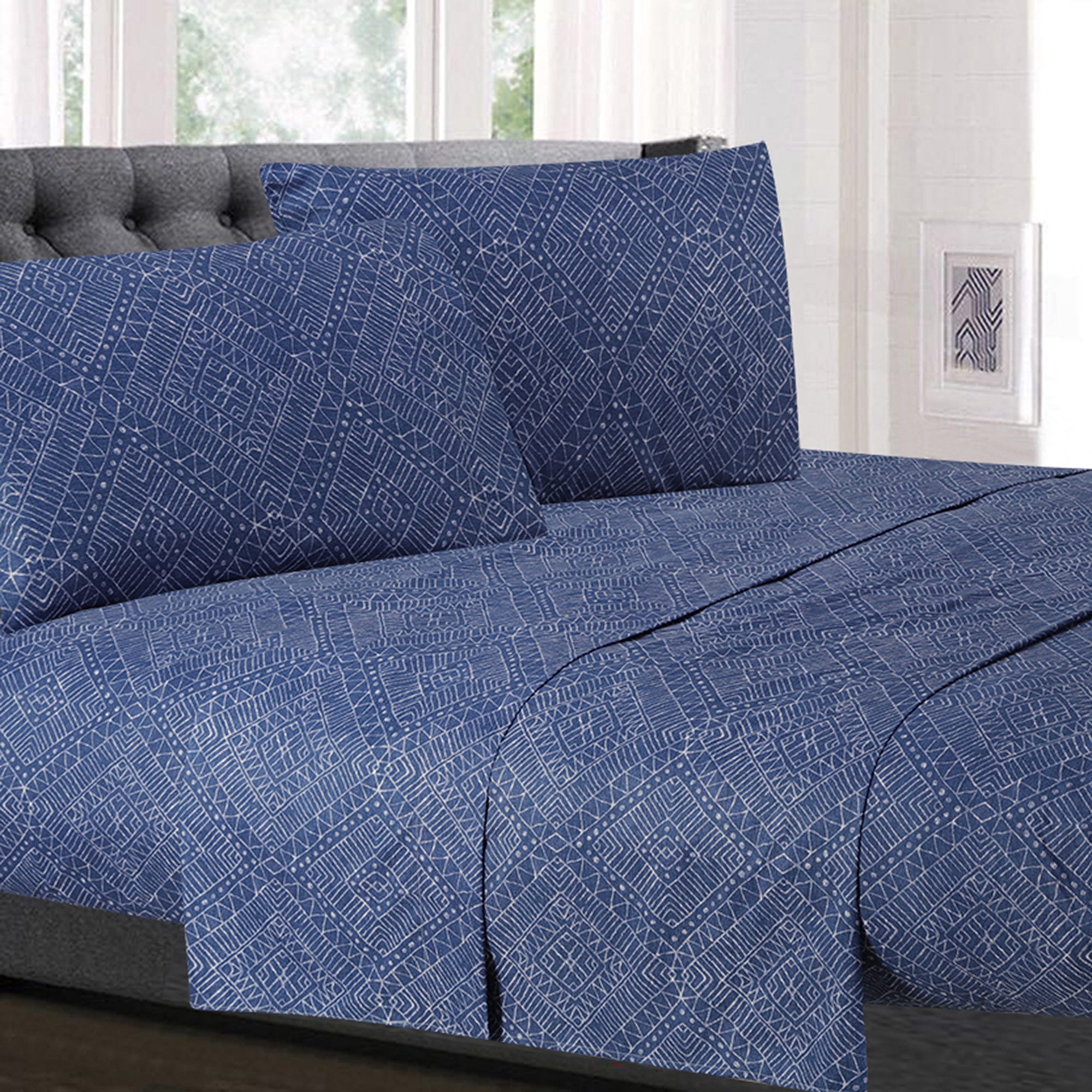 Parkview Blue Diamond Pattern 4-Piece 1500 Supreme Collection Sheet Set