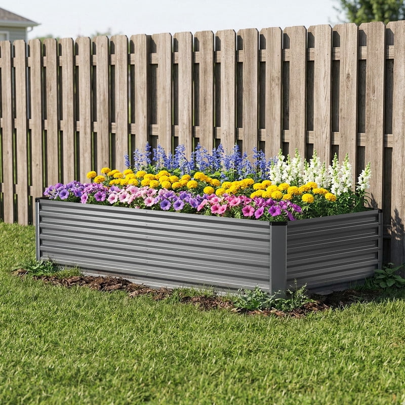 Parkwell 6x3x2ft Raised Garden Bed Outdoor, Backyard Oval Metal Planter Box for Vegetables, Flowers - Sliver