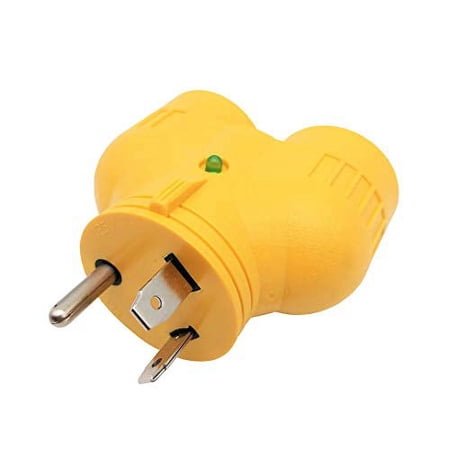 Parkworld 60882 Adapter RV 30A Plug TT-30P to (2) 5-20R (T-Blade 5-15R) Receptacle