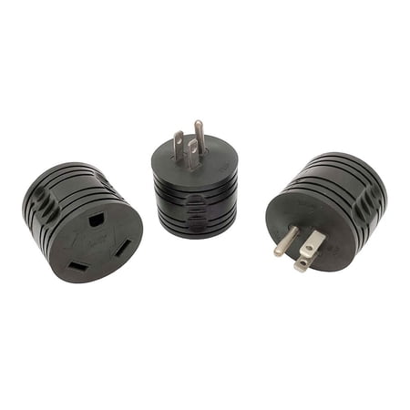 Parkworld 60981 RV Adapter 15A to 30A (5-15P to TT-30R) Black, Round, 3 Pack