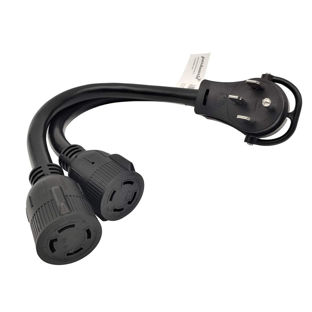 Parkworld 61490 V Splitter Cord 14-50P to (2) L14-30R, RV 50 AMP 4-Prong 14-50 Male Plug to NEMA (2) L14-30 Female Twist Lock Receptacle 125V / 250V 1.5FT