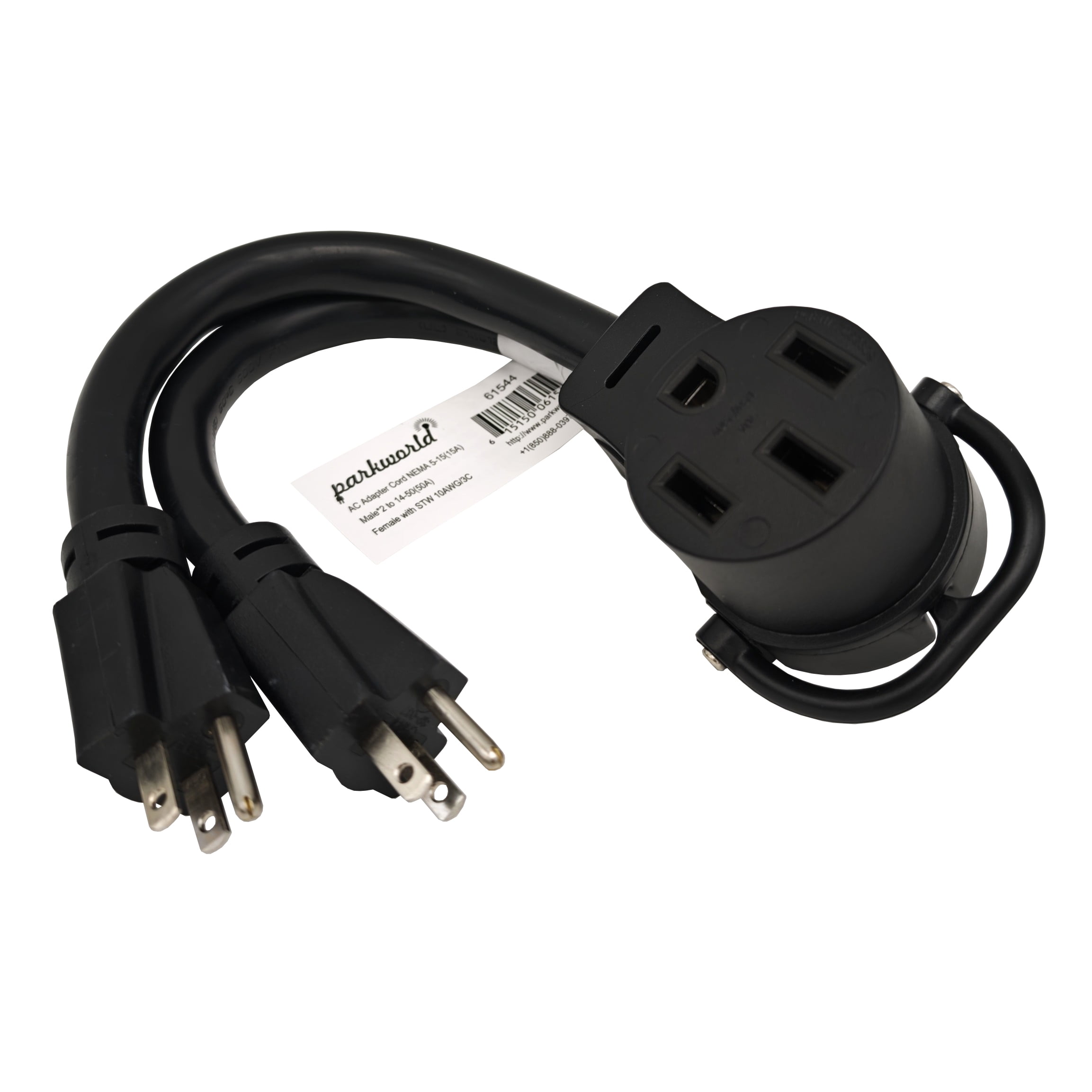 Parkworld 61544 Combiner, Household Regular (2) 5-15 Plug Male to RV 14-50 Receptacle Female, (2) 5-15 to 14-50R V Adapter Cord
