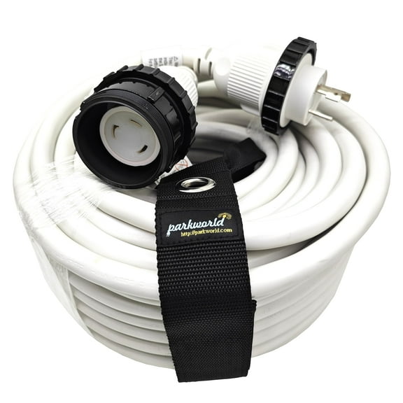 Parkworld 61551W RV Shore Power Extension Cord, NEMA L5-30 Twist Lock 30A Extension Cord, Female with Seal Collar, White (75FT)
