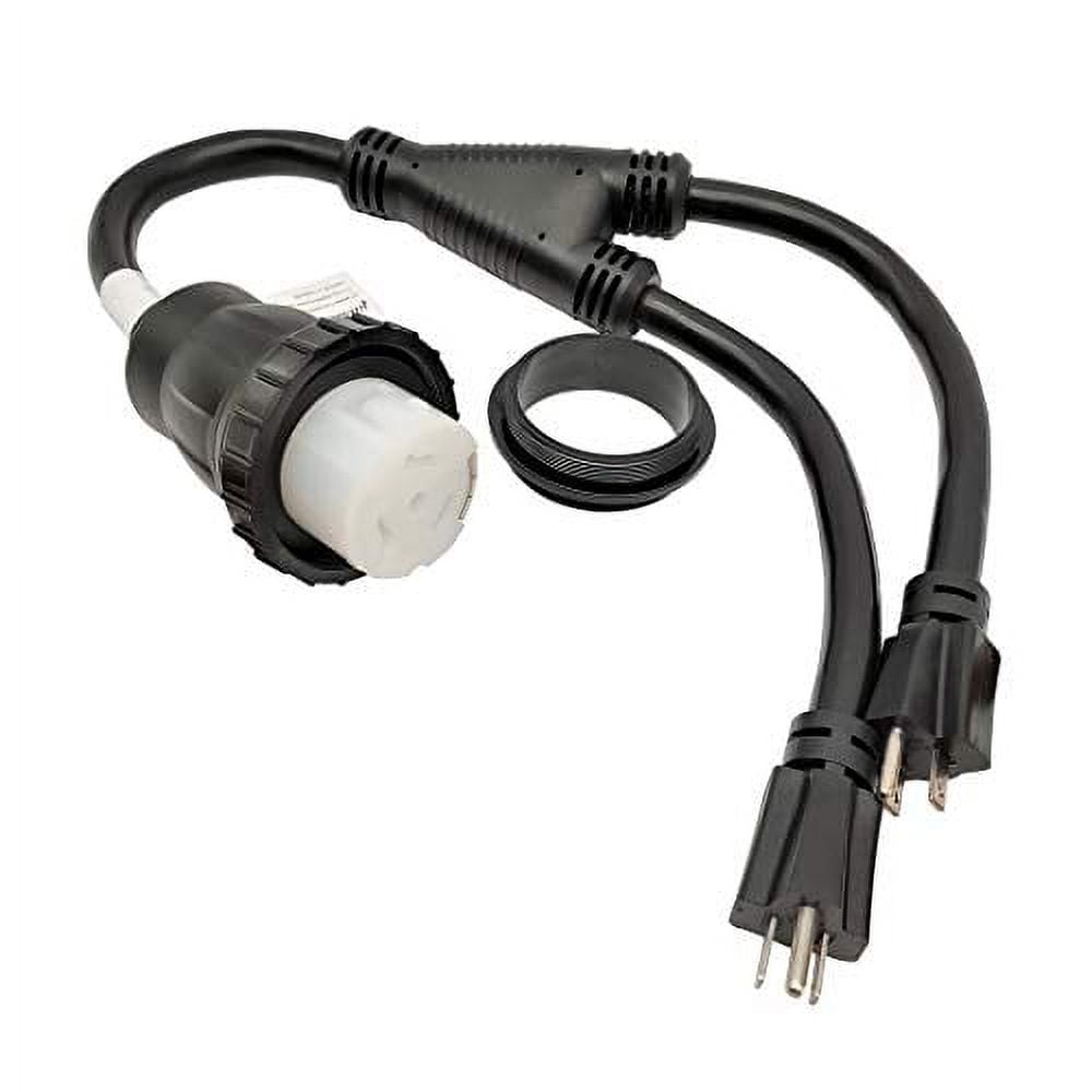 Parkworld 61926 Combiner, Household Regular (2) 5-15 Plug Male to Shore Power SS2-50 Receptacle Locking Female, (2) 5-15 to SS2-50R Y Adapter Cord 2FT