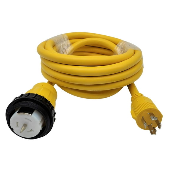 Parkworld 62176B Shore Power Adapter Generator 30A L14-30P male to Marine 50A SS2-50R female with locking ring (20FT)