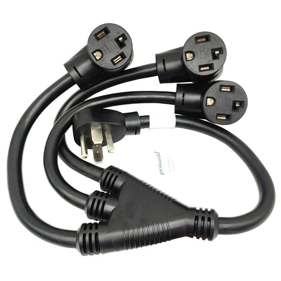Parkworld 62602 NEMA 14-30 Splitter, Dryer 14-30P Male Plug to (3) 14-30R Female Tri-Outlet, Dryer 4-Prong 30 AMP 14-30 W Adapter Cord (3 feet)