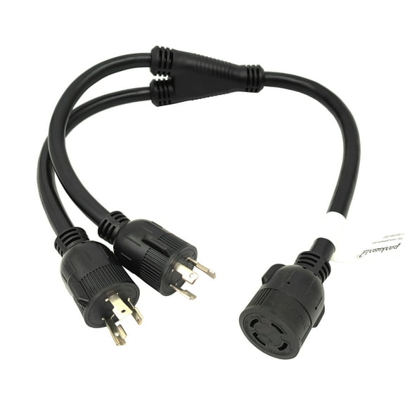 Parkworld 62725 Combiner, Household (2) L5-30 Plug Dual Males to Generator Twist Lock L14-30 Receptacle Female Y Adapter Cord (3 FT)