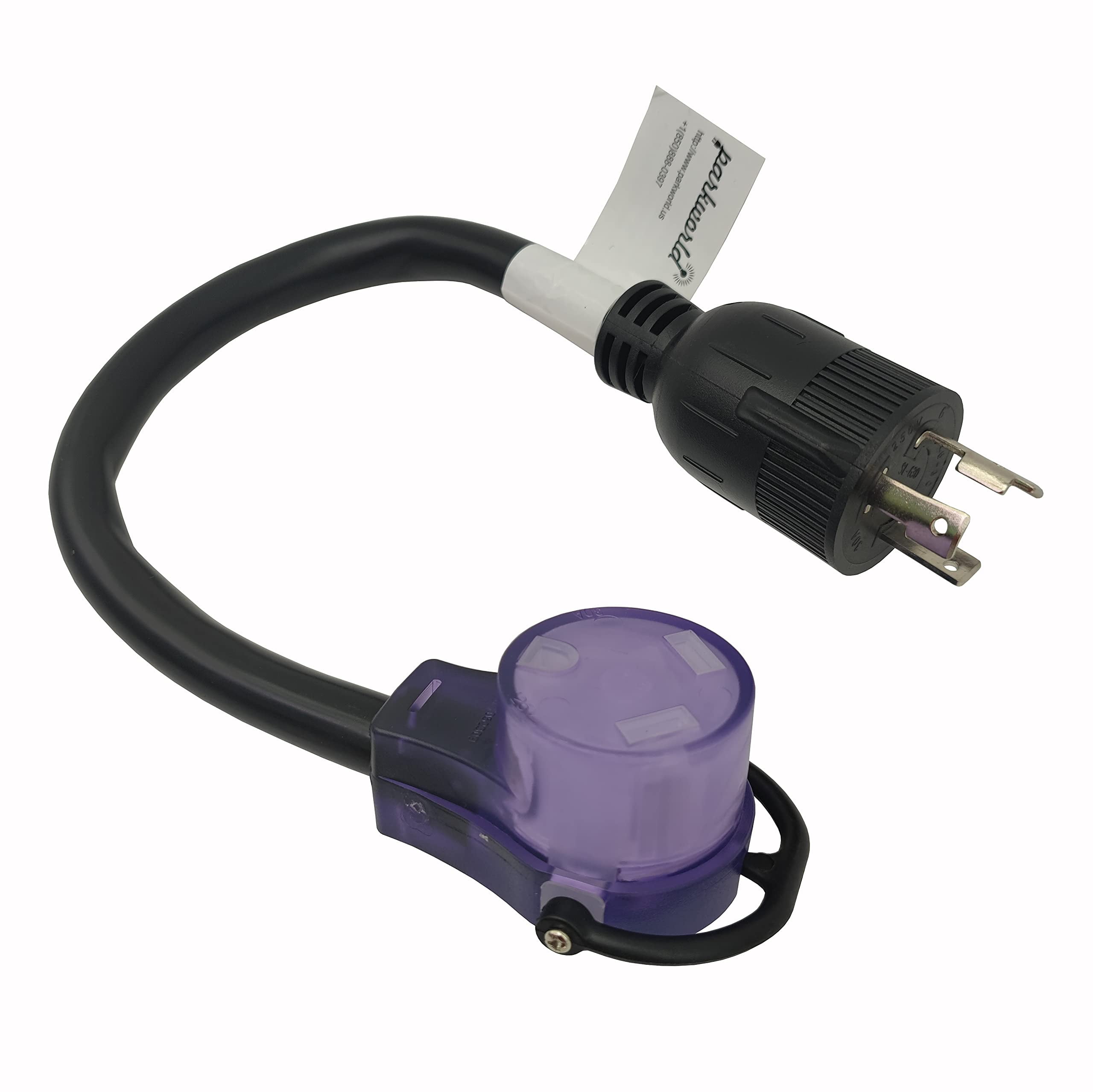 Parkworld 62787 AC Power Adapter Cord NEMA L6-30P Male to TT-30R RV 30A Outlet, 125 Volt 1.5FT