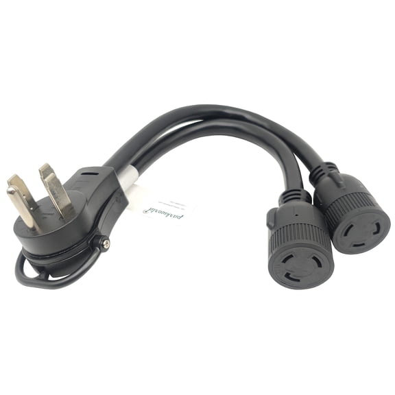 Parkworld 63876 NEMA 14-50P to L5-30R Dual Socket Splitter Cord, RV 50 AMP 4-Prong 14-50 Male Plug to NEMA (2) L5-30 Female Twist Lock Receptacle 125V 18 inches