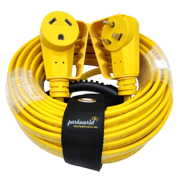 Parkworld 64378 RV 30A Extension Cord NEMA TT-30 with Handle, Camper 30amp TT-30P to TT-30R Flat Cable (50FT)