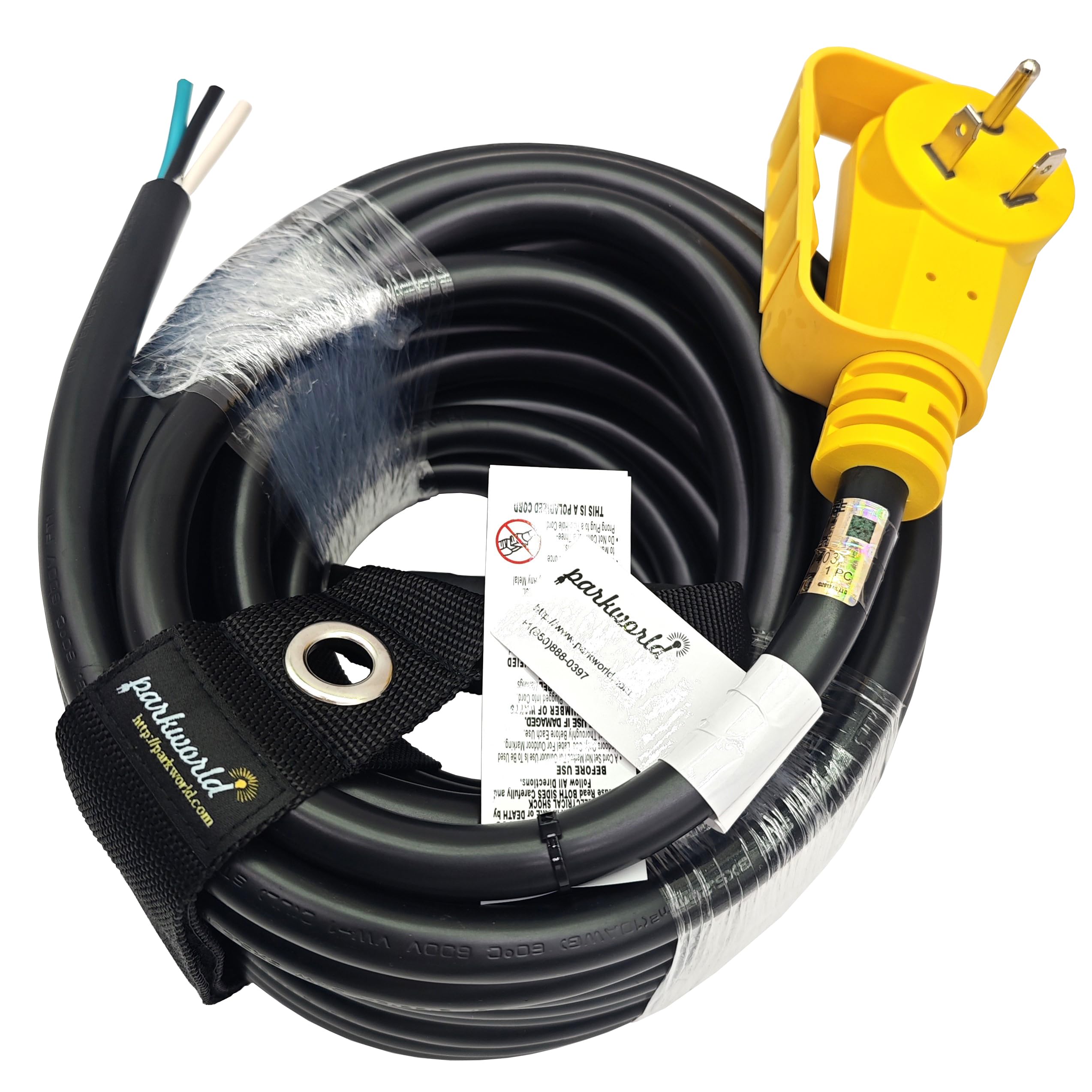 Parkworld 64835 NEMA TT-30 Male RV 30A Replacement Plug with Power Cord, UL Listed (50FT)