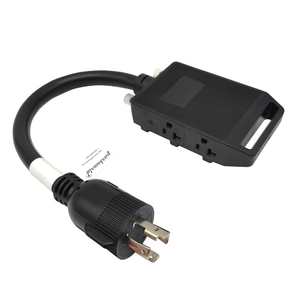 Parkworld 64866 NEMA L14-30P to 5-20R (T-Balde 5-15R) Adapter Cord with 24amp Circuit Breaker, Generator 4-Prong 30A Plug to 4 of Household Regular 3-Prong 15A Outlet