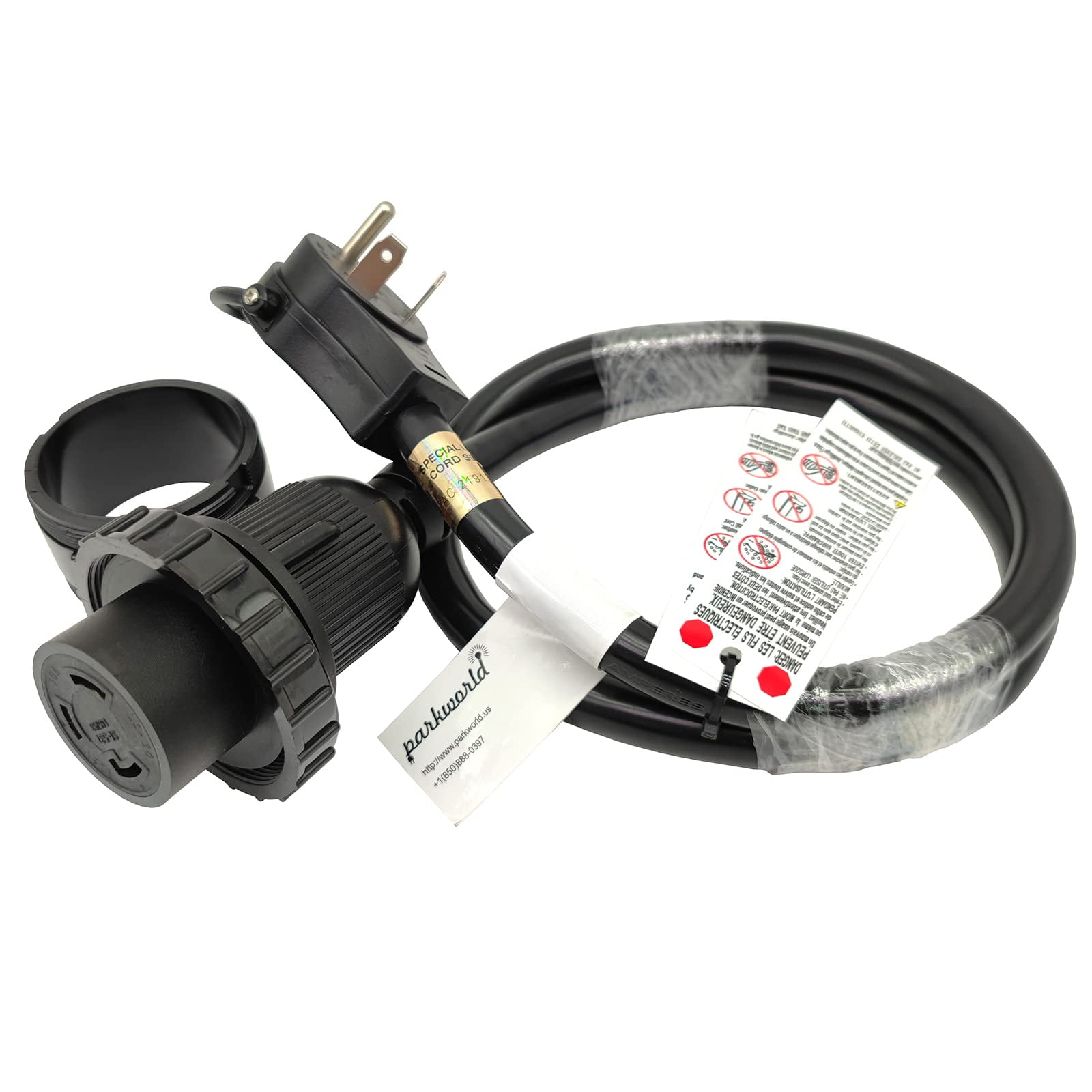 Parkworld 64880 RV Shore Power 30A Extension Cord Adapter NEMA TT-30P to L5-30R (4FT)