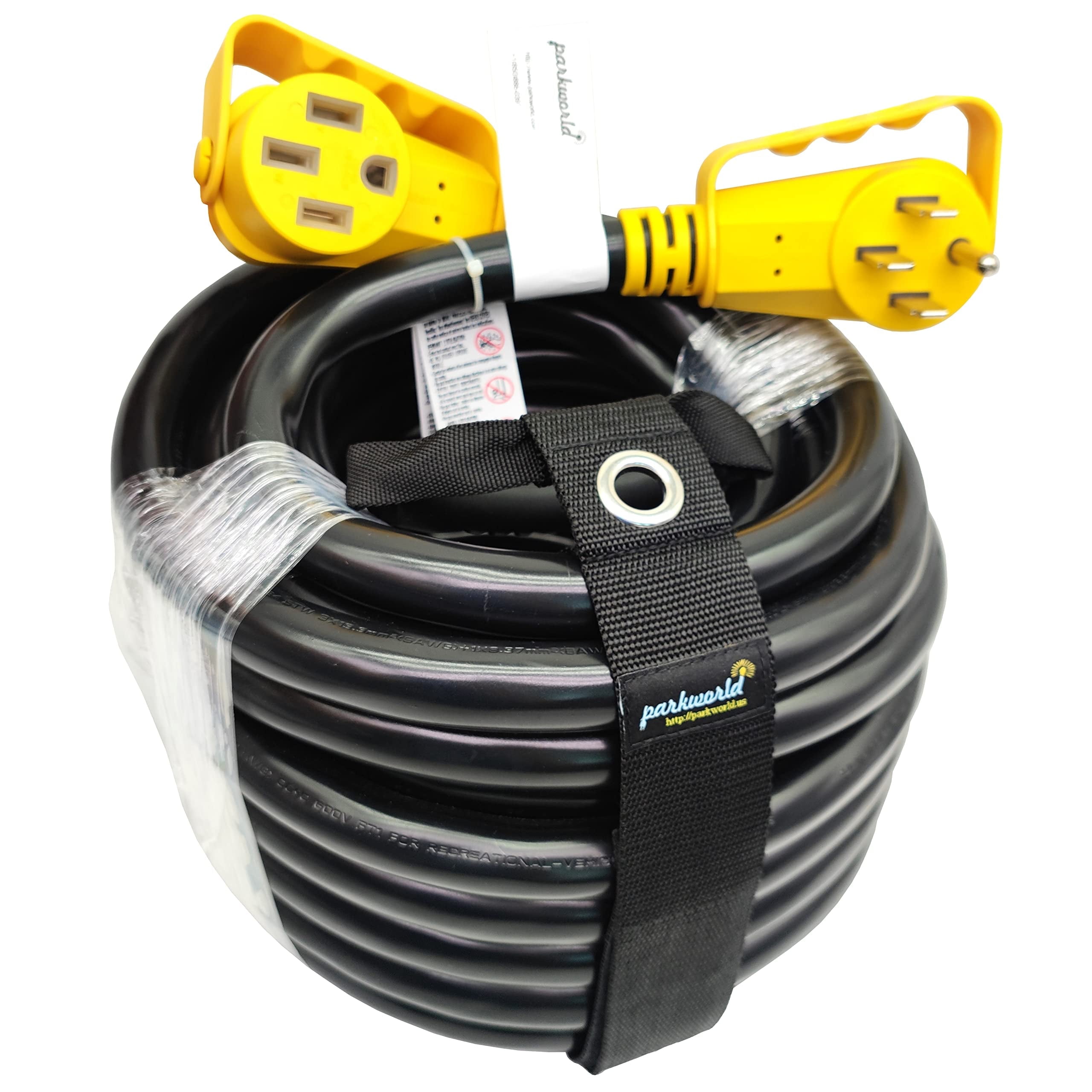 Parkworld 66389 NEMA 14-50 Extension Cord for RV Hookup and EV Charger, 4-Prong, 50 AMP, 125/250 Volts, 12500 Watts (100FT)