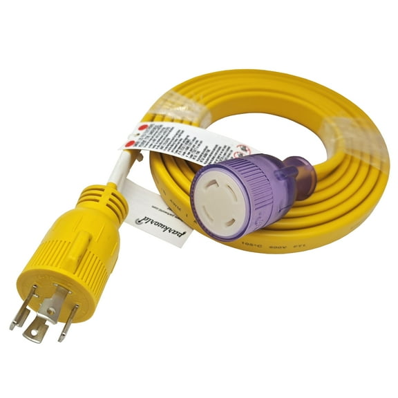 Parkworld 67454 Generator 4-Prong 30amp Flat Extension Cord for Transfer Switch and EV Charger, NEMA L14-30P to L14-30R Female with Lighted. (10FT)