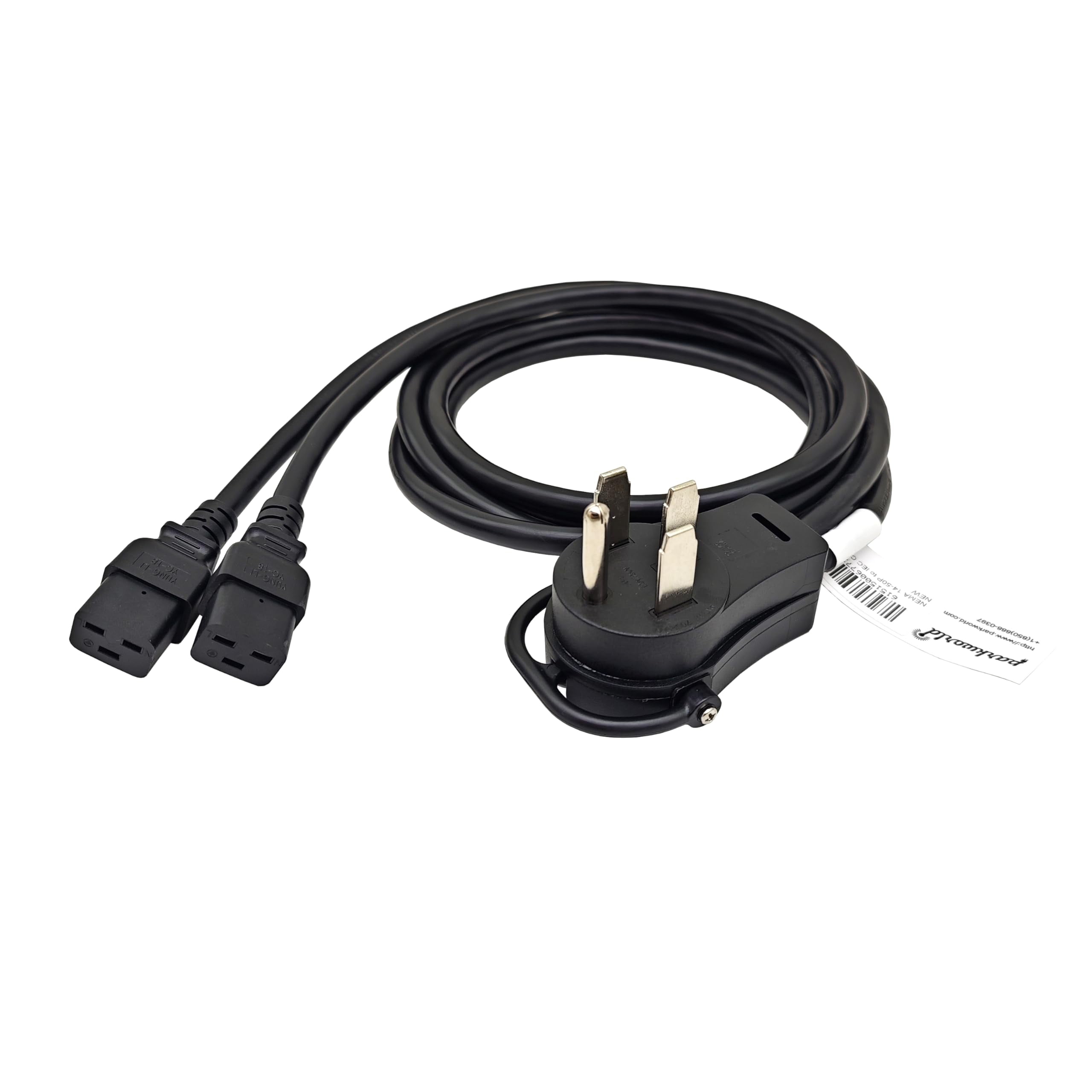 Parkworld 67713 NEMA 14-50P to (2) C19 Splitter Adapter Power Cord Output 20 Amp 250-Volt 6 ft.