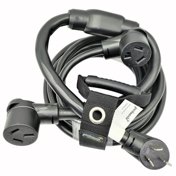 Parkworld 68000 NEMA 10-50 Splitter Cord, Industrial Male Plug 10-50P to 10-30R and 10-50R outlets, 20 feet to 10-30 Female