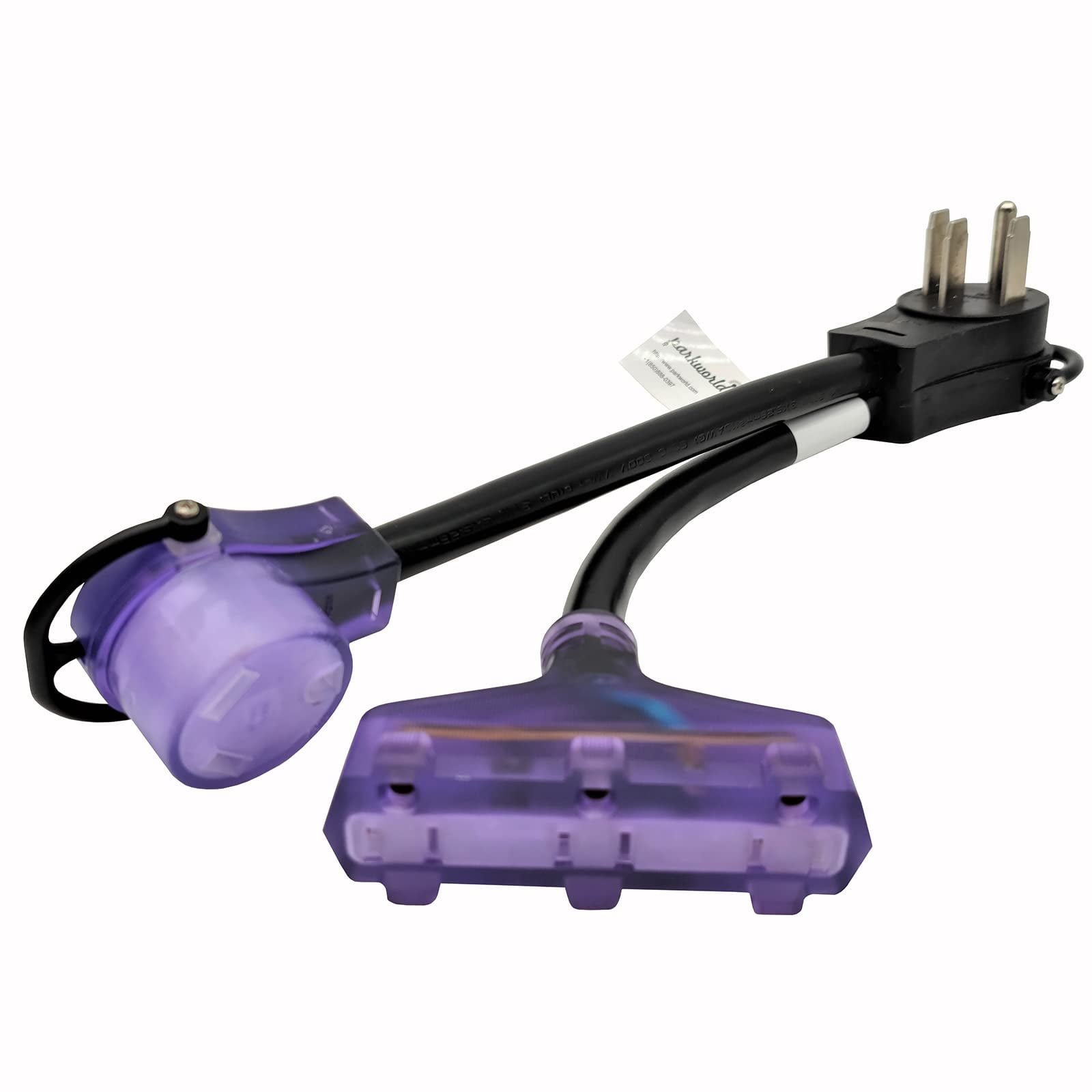 Parkworld 68840 RV Splitter, RV 50A to 30A & 15A V adapter cord 14-50P male to TT-30R & 5-15R female Tri-outlet with lighted 1.5FT