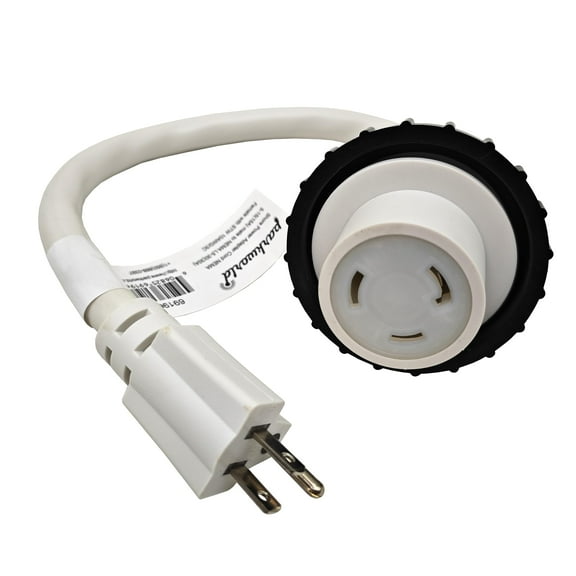 Parkworld 691968W Shore Power Adapter Cord Household 15A 5-15P to RV/Marine 30A (Whhite, 18 inches)
