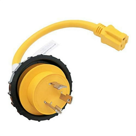 Parkworld 691975A RV Pigtail Shore power 30A to 15A Dogbone Adapter Power Cord Twist Lock L5-30P Male to 5-15R Female (1.5FT) 691975-18IN