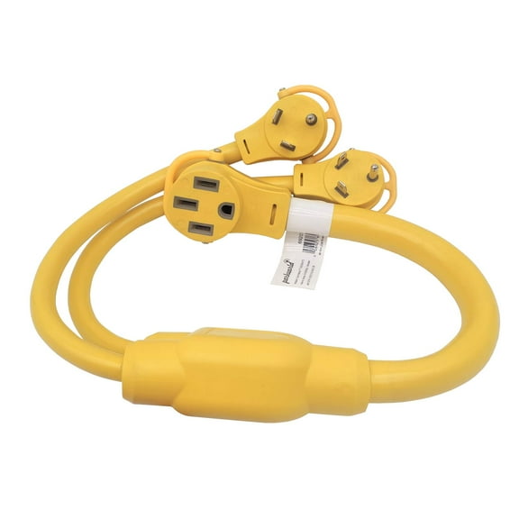 Parkworld 692071 Dual RV 30A Plugs NEMA TT-30P to 14-50R Female RV 50A receptacle, Y Splitter adapter cord, 3 Feet