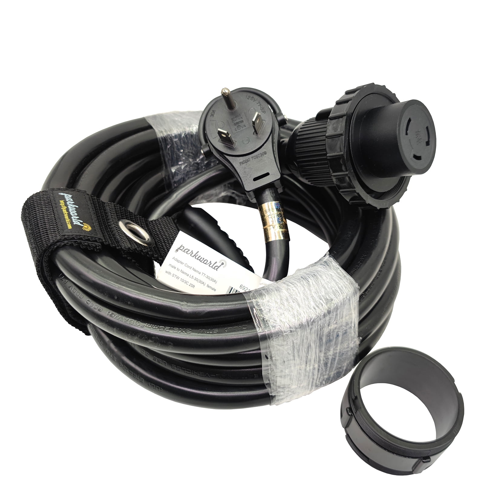 Parkworld 692187 RV Shore Power 30A Extension Cord Adapter TT-30P to L5-30R (25FT)