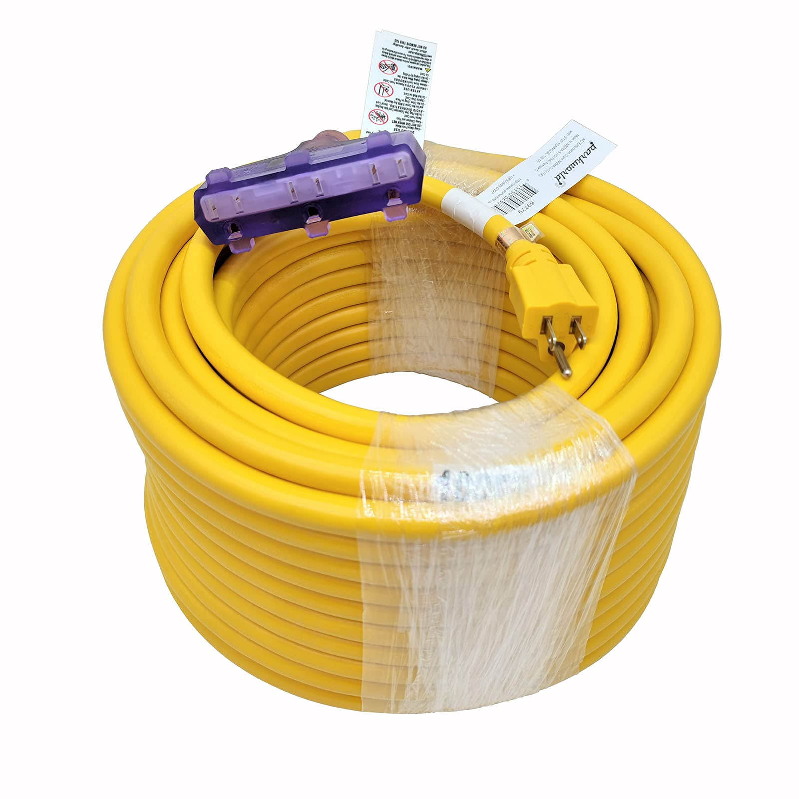 Parkworld 69779Y UL Listed NEMA 5-15 Extension Cord, Household Regular 15A 5-15P to (3) 5-15R female3 125V, 20A, 2500W (100FT)