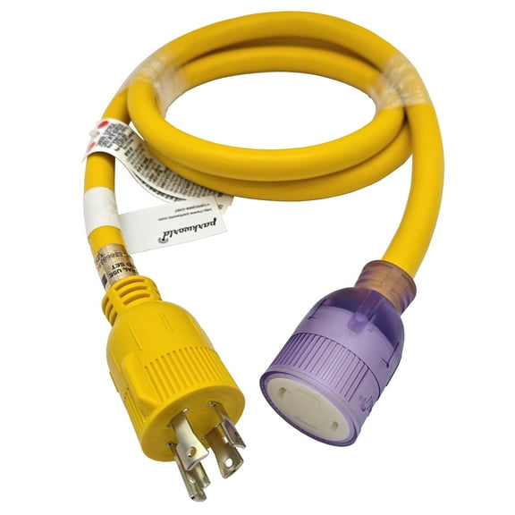 Parkworld 79070Y UL Listed 30amp 4 Prong Generator Extension Cord, NEMA L14-30P to L14-30R Female with Lighted. (6 Feet)