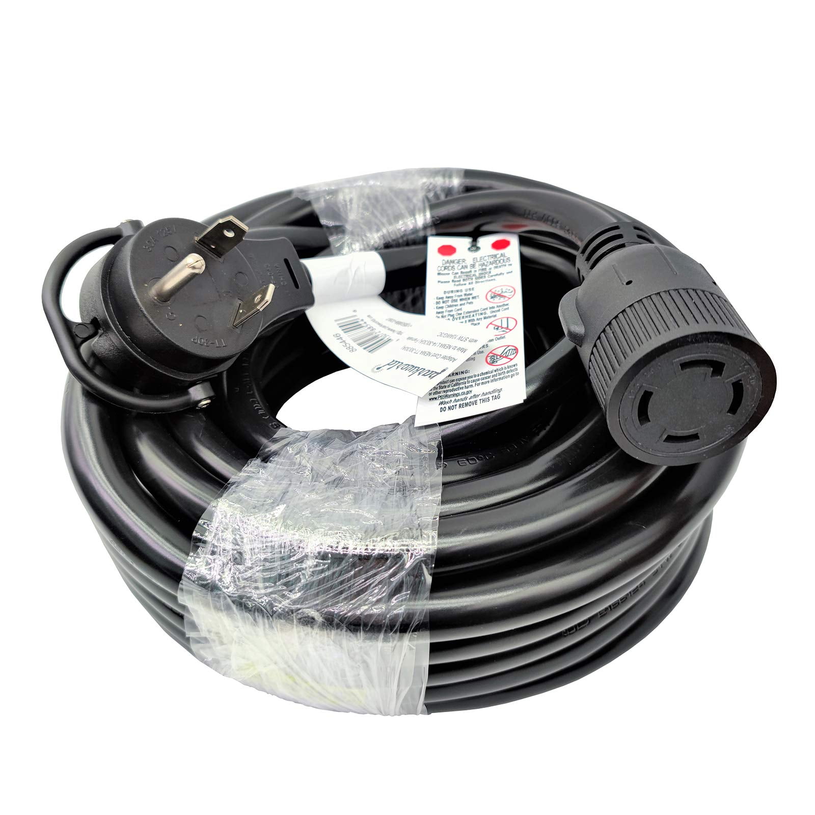 Parkworld 885446B NEMA TT-30P to L14-30R Adapter Cord, RV 30A TT-30 Male Plug with Handle to Generator 30A 4-Prong L14-30 Female Receptacle (25 Foot)