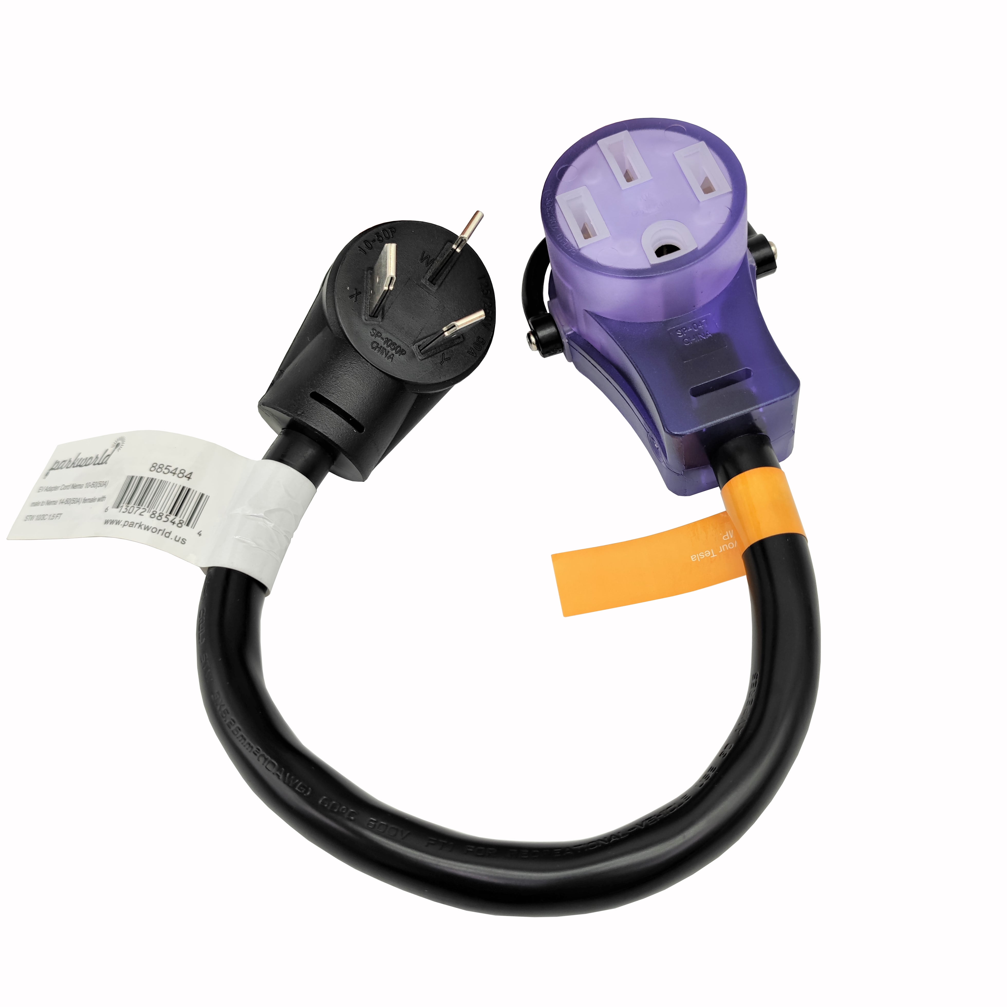 Parkworld 885484 EV adapter cord for Tesla UMC 10-50P to 14-50R (For EV charging only, NOT for RV) 18 inch (10AWG/3C,30A)