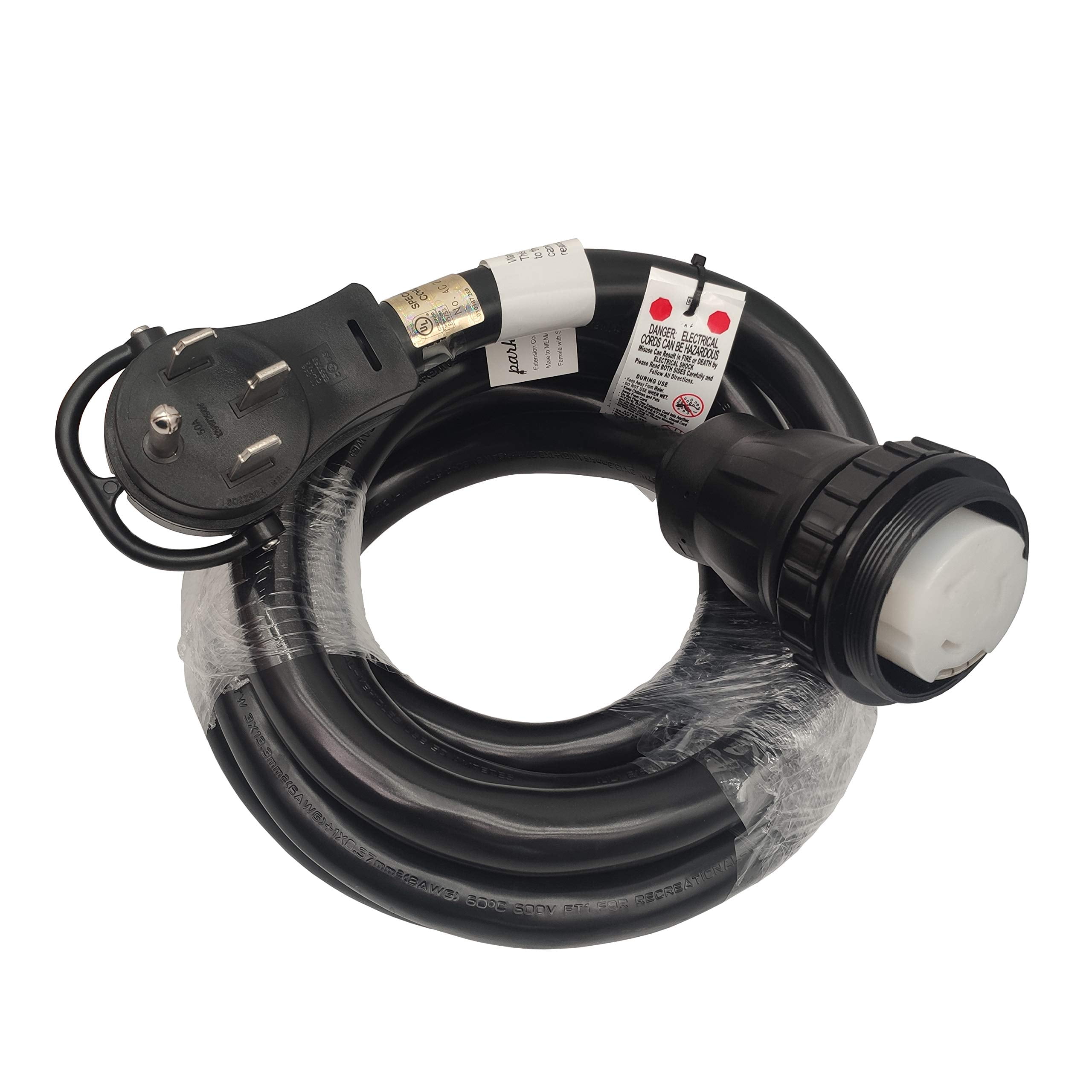 Parkworld 886153 RV 50A Shore Power Extension Cord Adapter, 50amp Camper Plug 14-50P to SS2-50R Marine Twist Lock Receptacle (15FT)